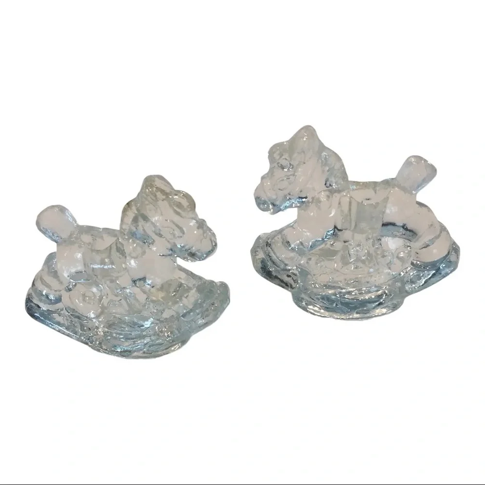 CANDLE HOLDERS Vintage 90s Rocking Horse Glass Figurine Set of 2​ pair birthday